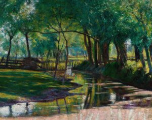 Green landscape with a Stream by Wladyslaw Podkowinski Oil Painting