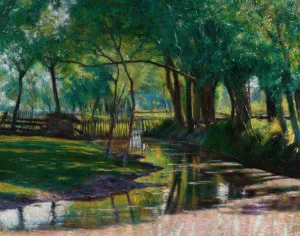Green landscape with a Stream by Wladyslaw Podkowinski Oil Painting