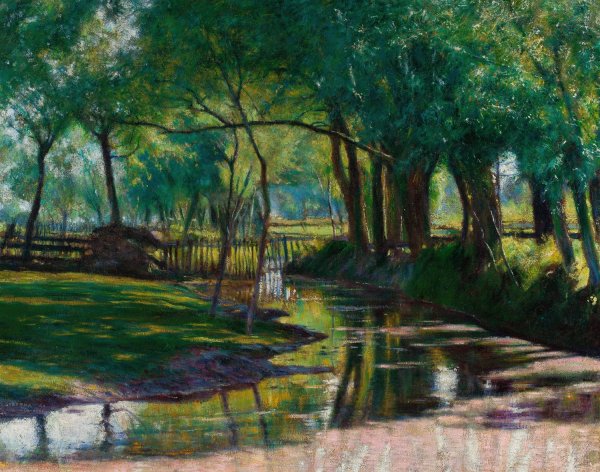 Green landscape with a Stream  by Wladyslaw Podkowinski - Hand-Painted Oil Painting Reproduction