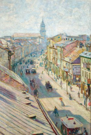 Nowy Swiat Street in Warsaw on a summer day by Wladyslaw Podkowinski Oil Painting