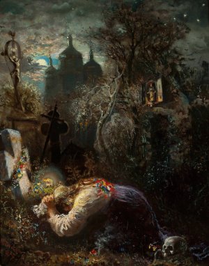 At the grave of an insurgent by Wladyslaw Rossowski Oil Painting