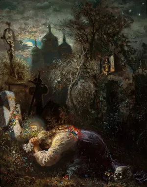 At the grave of an insurgent by Wladyslaw Rossowski Oil Painting