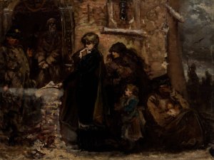 In Front of a Church by Wladyslaw Rossowski Oil Painting