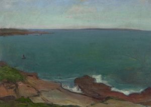 Marine landscape with a small boat by Wladyslaw Slewinski Oil Painting