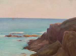 Marine landscape with three small boats by Wladyslaw Slewinski Oil Painting
