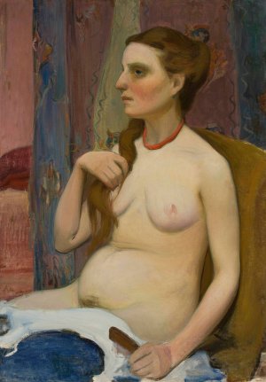 Nude of a woman combing her hair by Wladyslaw Slewinski Oil Painting