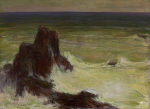 Sea with a solitary rock by Wladyslaw Slewinski Oil Painting