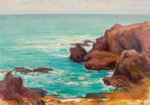 Sea with white waves by Wladyslaw Slewinski Oil Painting