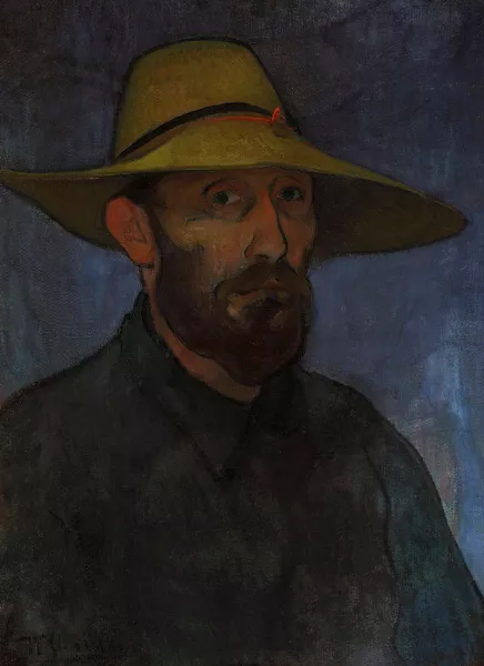 Self-portrait in a straw hat by Wladyslaw Slewinski Oil Painting ...