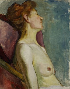 Semi-nude of a seated woman by Wladyslaw Slewinski Oil Painting