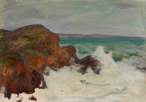 Waves in a rocky bay by Wladyslaw Slewinski Oil Painting