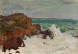 Waves in a rocky bay Oil painting by Wladyslaw Slewinski