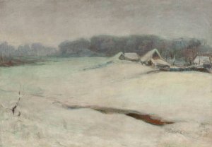 Winter landscape with cottages by Wladyslaw Slewinski Oil Painting