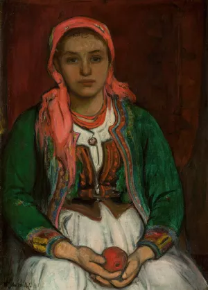 Young woman from the Highlands with an apple Oil painting by Wladyslaw Slewinski