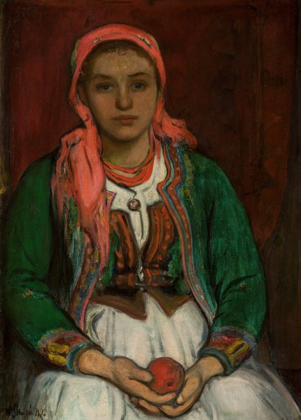 Young woman from the Highlands with an apple  by Wladyslaw Slewinski - Hand-Painted Oil Painting Reproduction
