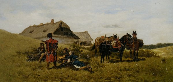 Resting Cossacks by Wladyslaw Szerner - Hand-Painted Oil Painting Reproduction