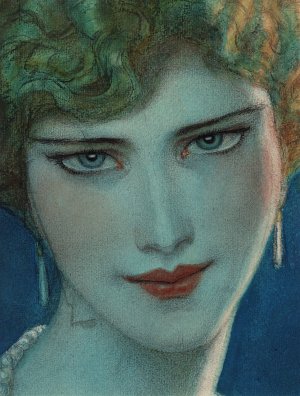 Face of blonde girl with earrings by Wladyslaw Theodore Benda Oil Painting