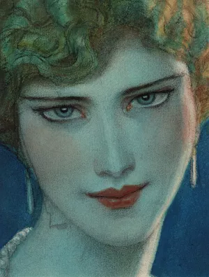 Face of blonde girl with earrings by Wladyslaw Theodore Benda Oil Painting