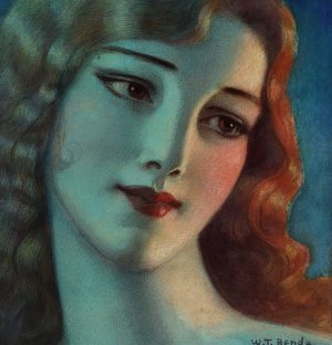 Head of girl with long blonde hair by Wladyslaw Theodore Benda Oil Painting