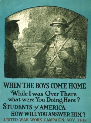 When the boys come home While I was over there what were you doing here, Students of America, how will you answer him by Wladyslaw Theodore Benda Oil Painting