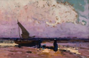 Sea and a sail boat by Wladyslaw Wankie Oil Painting