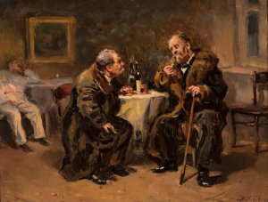 Conversation by Wlodzimierz J. Makowski Oil Painting