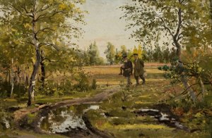 In a birch forest by Wlodzimierz J. Makowski Oil Painting