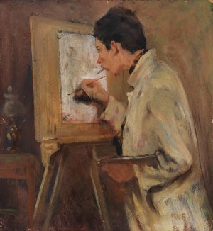 An der Staffelei by Wlodzimierz Popiel Oil Painting