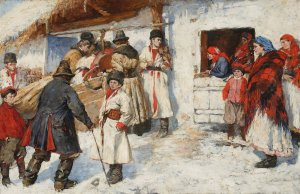 At the entrance to a tavern by Wlodzimierz Tetmajer Oil Painting
