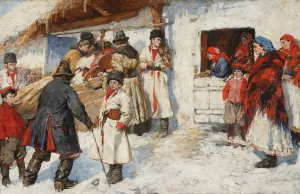At the entrance to a tavern by Wlodzimierz Tetmajer Oil Painting