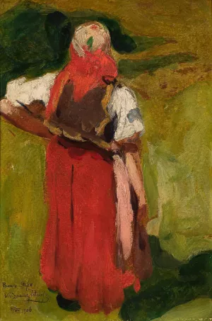Peasant woman, back view, sketch by Wlodzimierz Tetmajer Oil Painting
