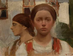 Two female heads by Wlodzimierz Tetmajer Oil Painting