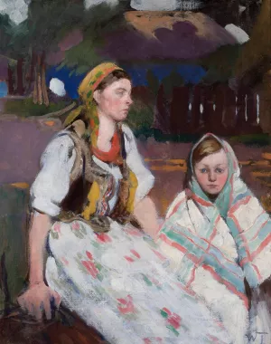 Two peasant girls by Wlodzimierz Tetmajer Oil Painting