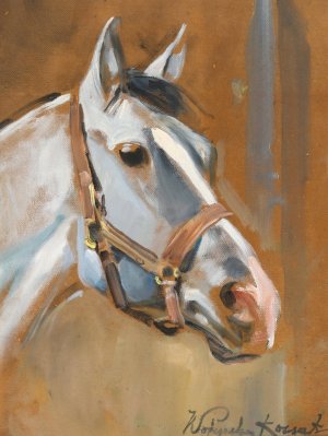 A Horse's Head in Profile by Wojciech Kossak Oil Painting