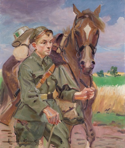 Main Product Photo of A Soldier with a Horse  Painting by Wojciech Kossak