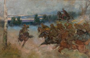 Cavalry charging by Wojciech Kossak Oil Painting