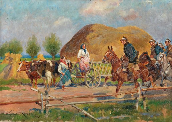 Main Product Photo of Encounter on the Village Road Painting by Wojciech Kossak