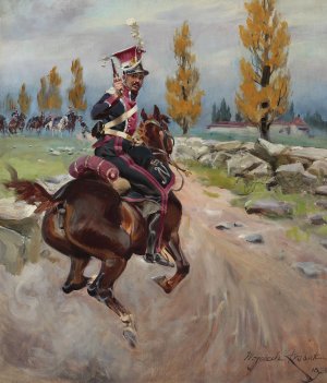 Light cavalryman on reconnaissance by Wojciech Kossak Oil Painting