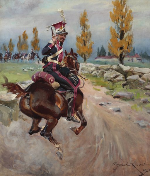 Main Product Photo of Light cavalryman on reconnaissance  Painting by Wojciech Kossak