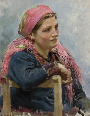 Study of a girl -Aniela Franczak by Wojciech Kossak Oil Painting