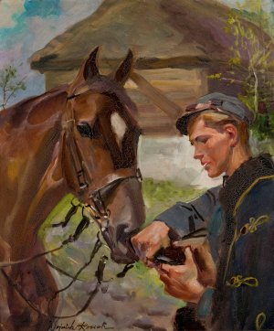 Uhlan at a Horse by Wojciech Kossak Oil Painting