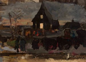 To the Advent dawn mass, sketch by Wojciech Piechowski Oil Painting