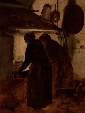 Women at the stove by Wojciech Piechowski Oil Painting