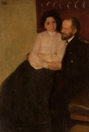 Portrait of artist's sister and her husband by Wojciech Weiss Oil Painting