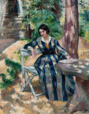 Portrait of Irena, artist's wife, in the garden by Wojciech Weiss Oil Painting