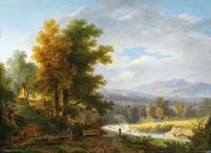 Holzarbeiter vor weiter Landschaft by Wolfgang Adam Topffer Oil Painting