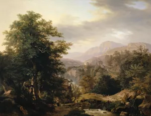 Mountainous Landscape with Staffage Figures and Stream by Wolfgang Adam Topffer Oil Painting