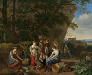 Young Women Near A Fountain by Wolfgang Adam Topffer Oil Painting