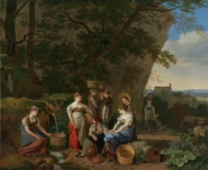 Young Women Near A Fountain by Wolfgang Adam Topffer Oil Painting