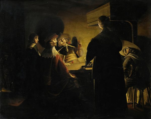 Tavern scene lit by candles  by Wolfgang Heimbach - Hand-Painted Oil Painting Reproduction